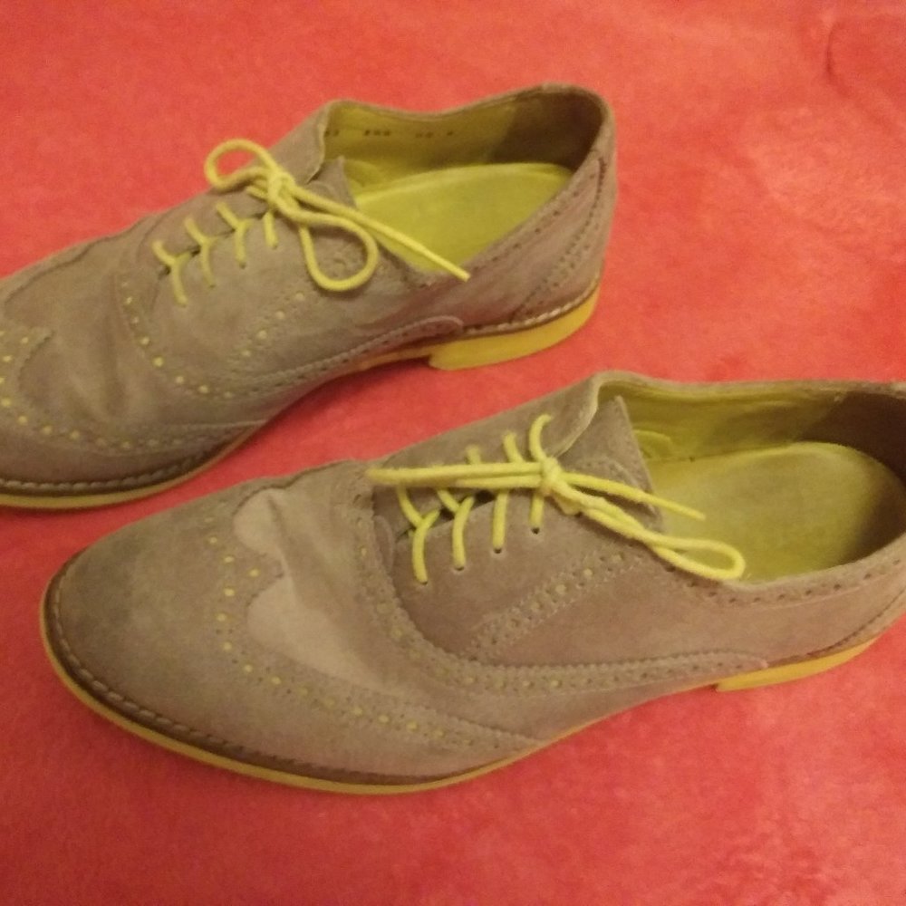 Cole Haan Alisa Oxfords Wingtip Brogue Grey/Neon Yellow 8.5